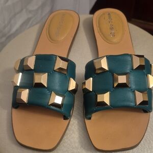 Marc Fisher Green and Gold Embellished Sandals